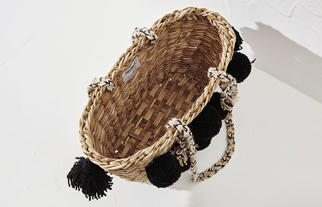 Straw Bag Round Form with Bobble