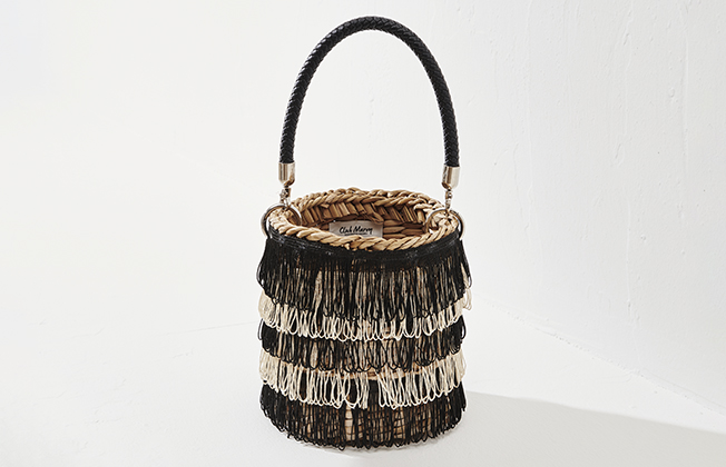 Cylinder Straw Bag Black-Nude Tassel with Jute Purse