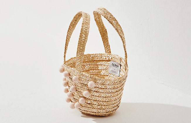 Straw Bag Mini Size Salmon Bobble 