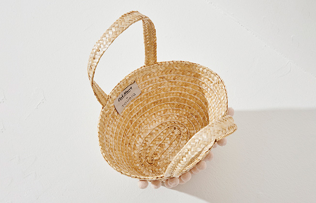 Straw Bag Mini Size Salmon Bobble 